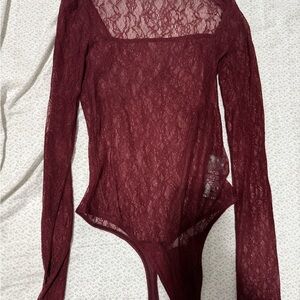 Aritzia Red Lace Bodysuit
